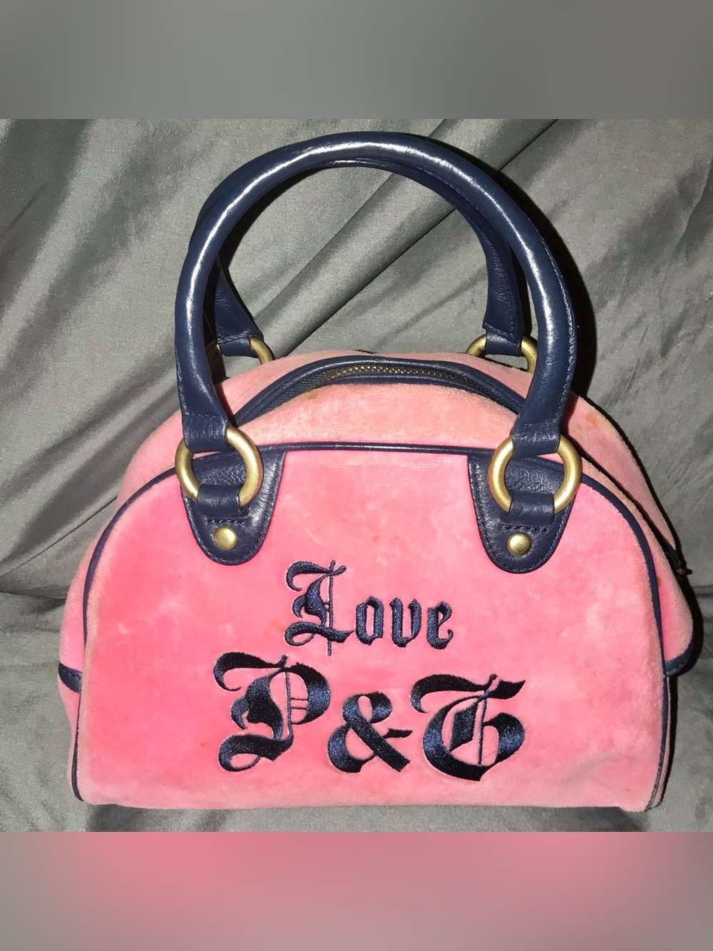 Juicy couture vintage Y2k pink and navy blue bowler bag purse